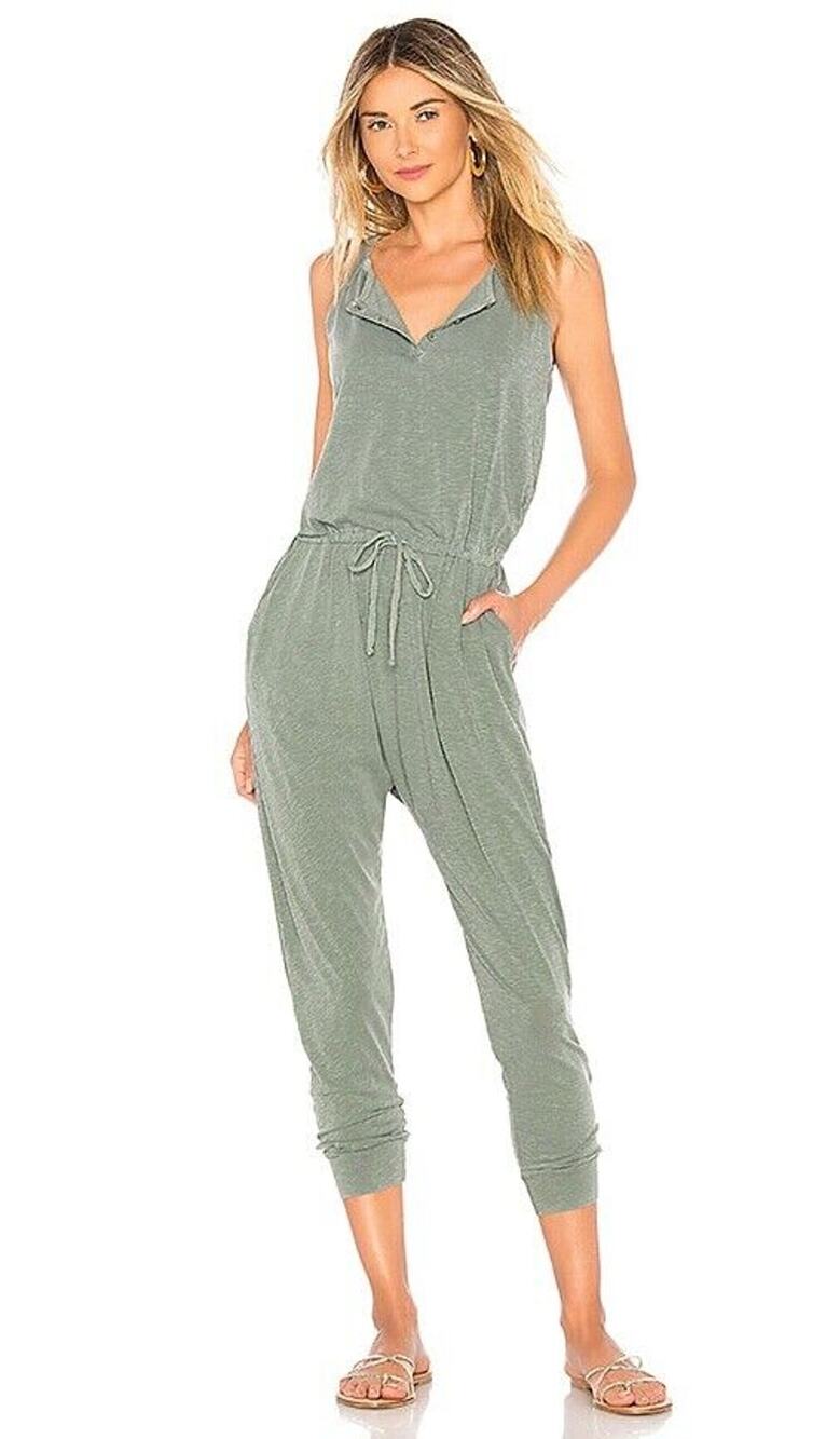 Sundry Womens Sleeveless Henley One Jumpsuit in Pigment Moss Size 3 Large NWT
